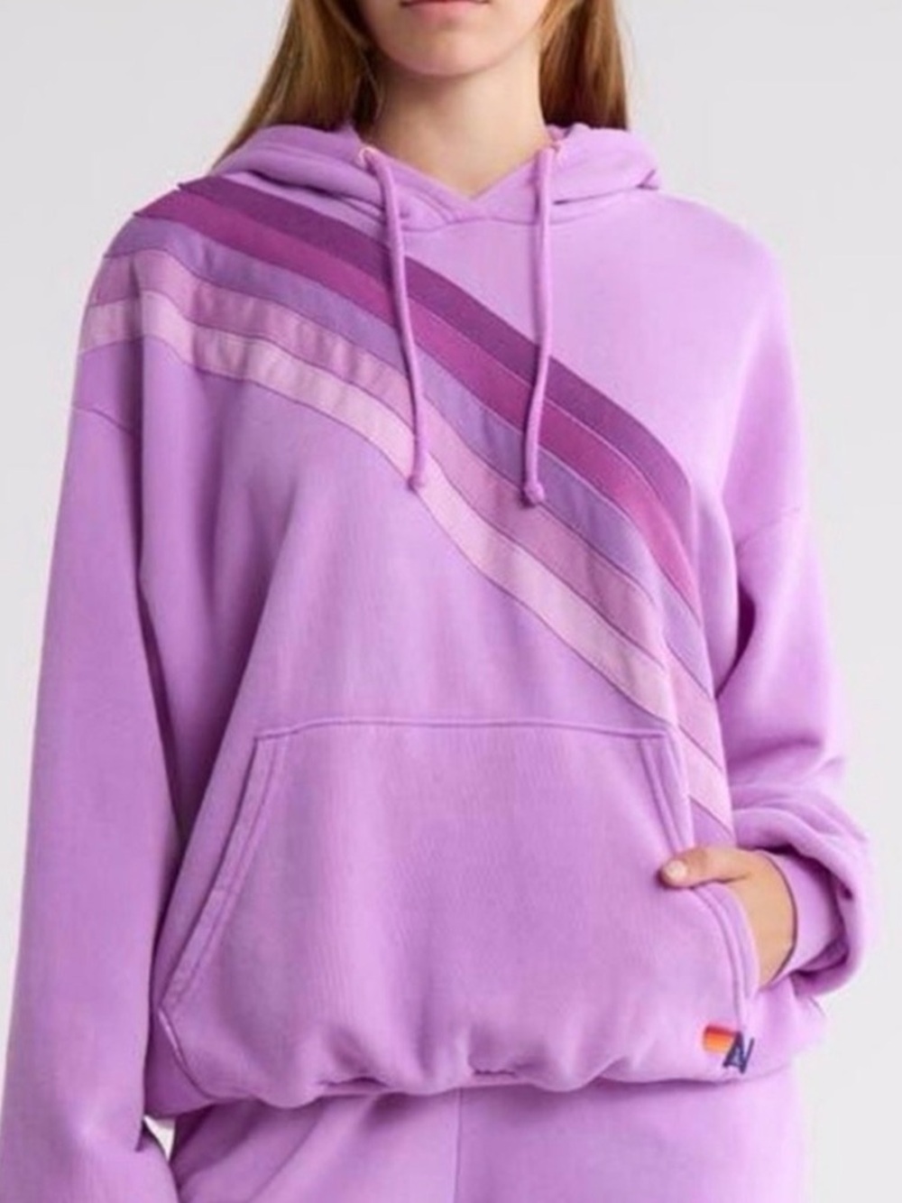 Aviator Nation 5 Stripe Cross Stripe Purple Hoodie Size Large